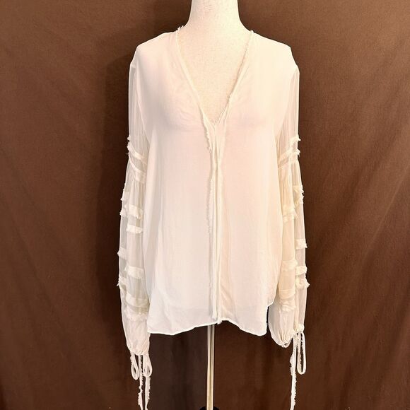 Alexis White Silk Top Sheer Sleeve Ties Size Small Womens Blouse - Picture 1 of 8